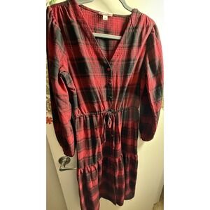 Knox Rose Red Black Plaid Long Sleeve Midi Dress Pockets Sz S